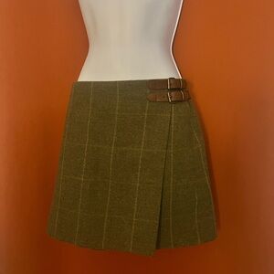 Ralph Lauren Olive Plaid Mini Skirt with Buckle Accents